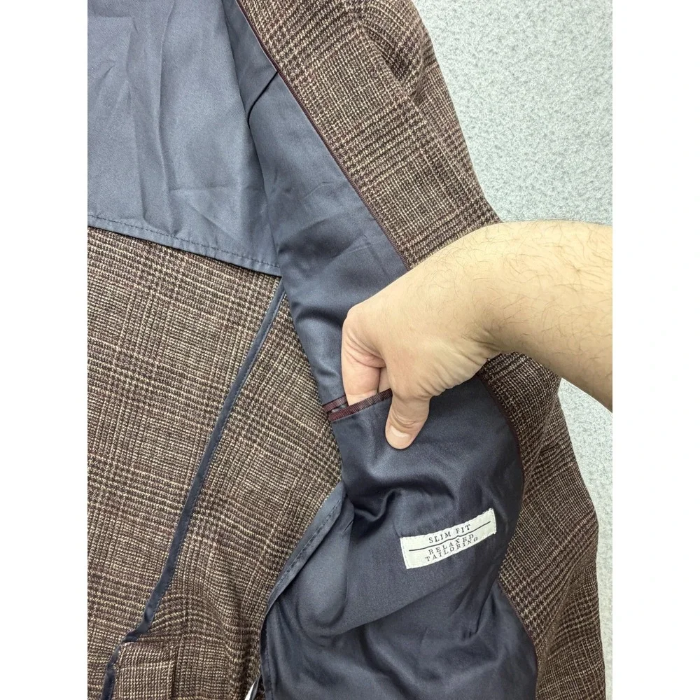 Jos A Bank 1905 Sport Coat‎ Mens 44 Long Brown Wool Check Slim Fit Blazer Jacket